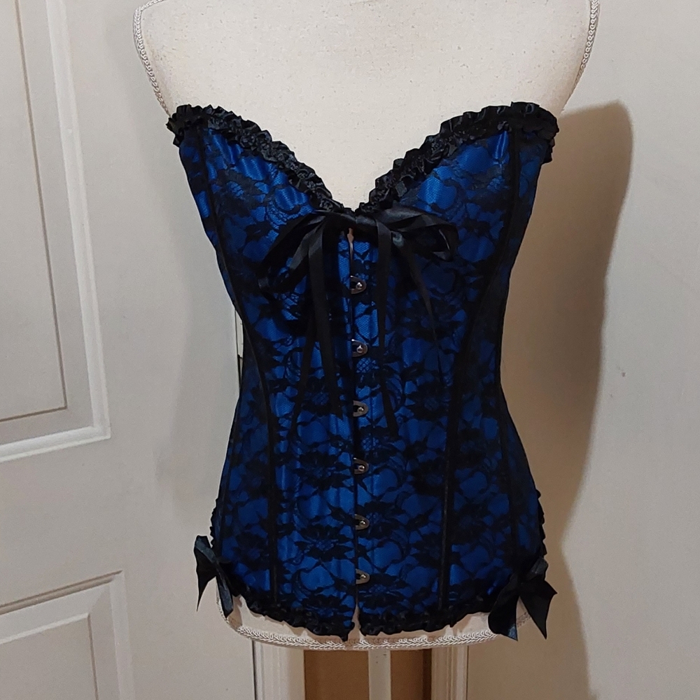 🌺 NEW Lace-up Blue/Black Corsette